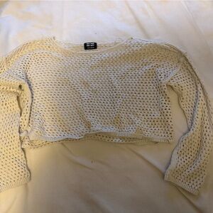 Crochet Knit Cropped Sweater - Cream